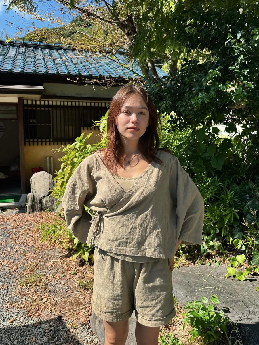 Sample] Boheme wrap top (olive) – seed and soil