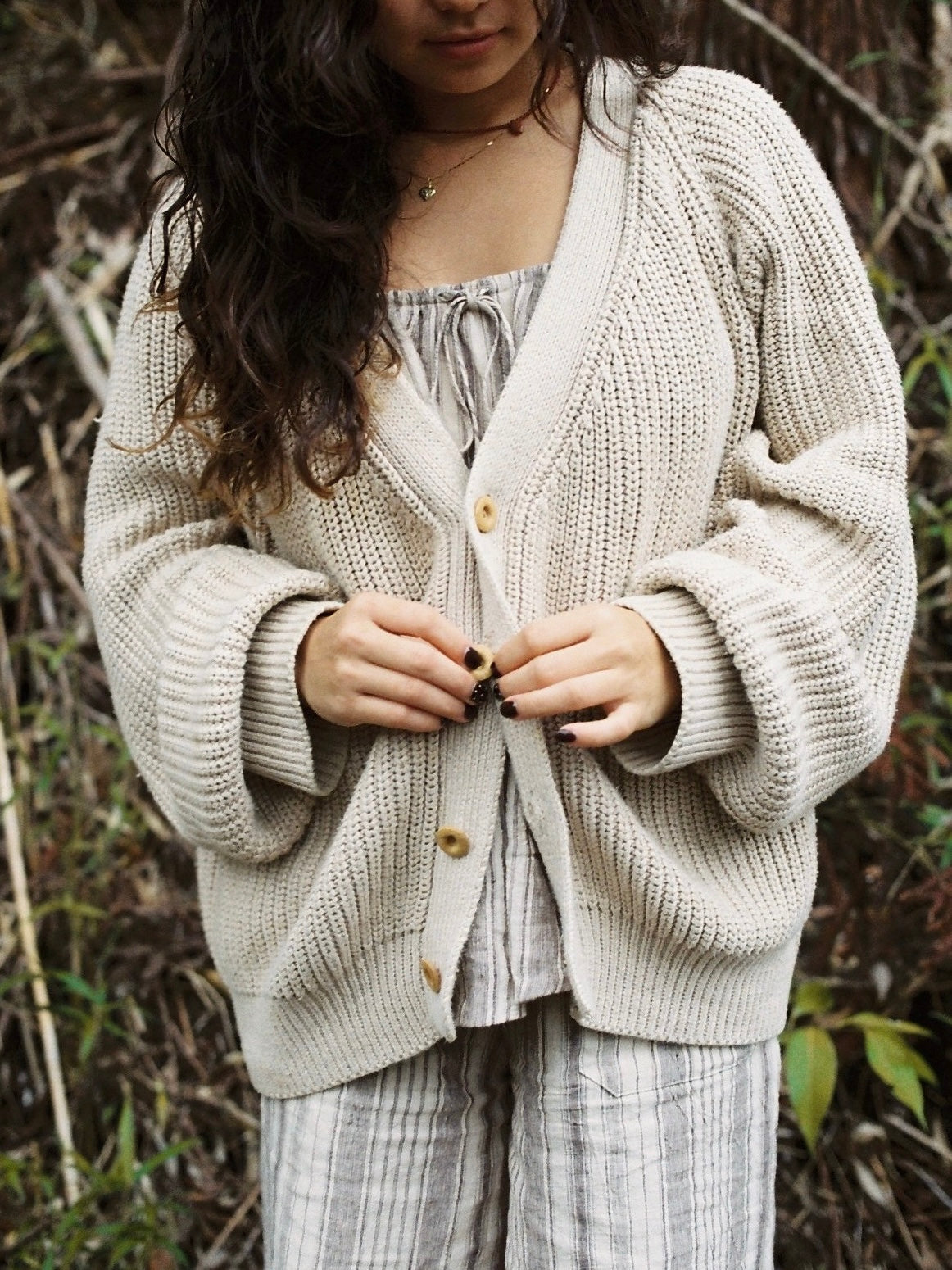 Organic cotton cardigan(oat) – seed and soil