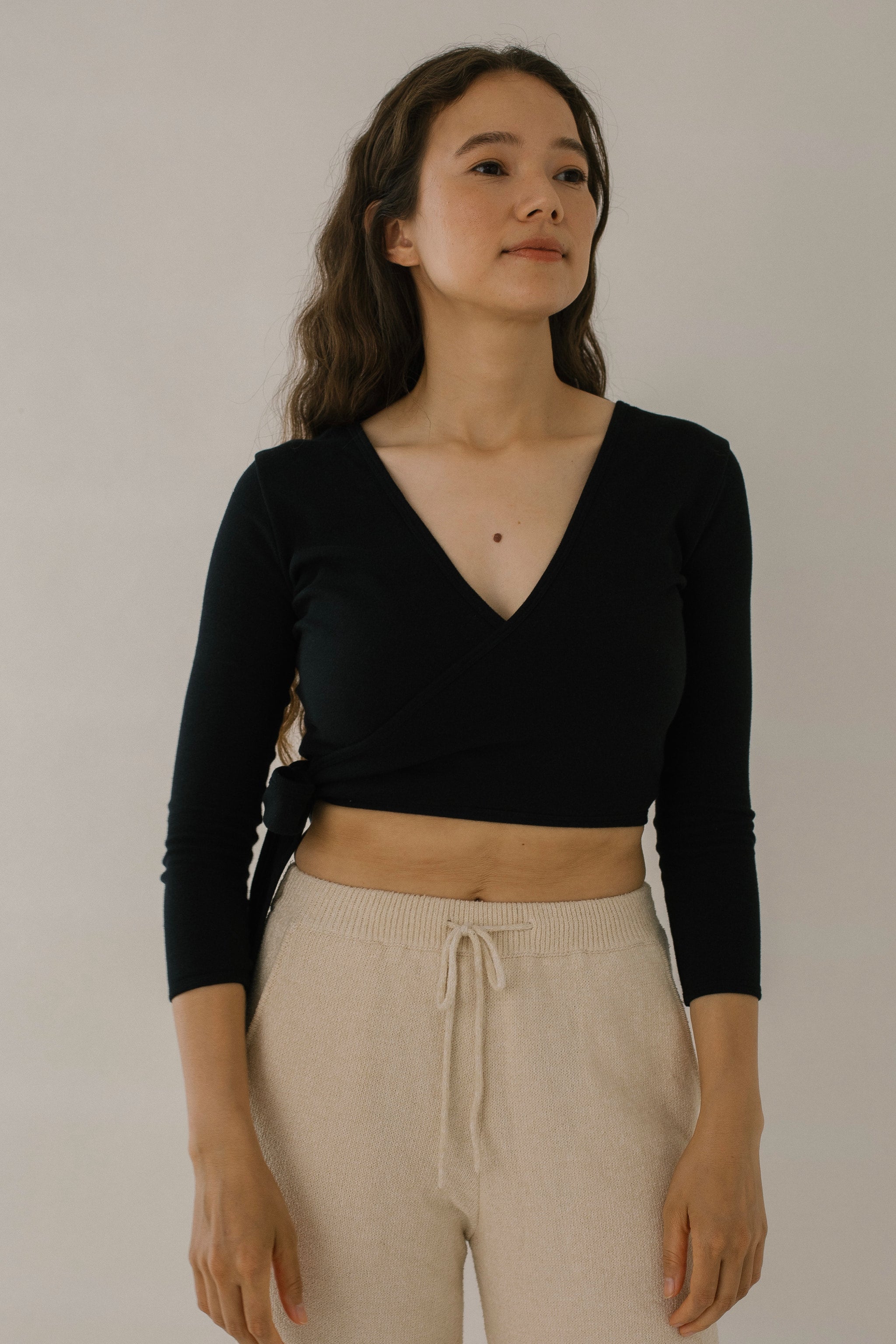 seed and soil トップス オーガニックコットン ラップトップス Organic cotton wrap top (black) – seed and soil